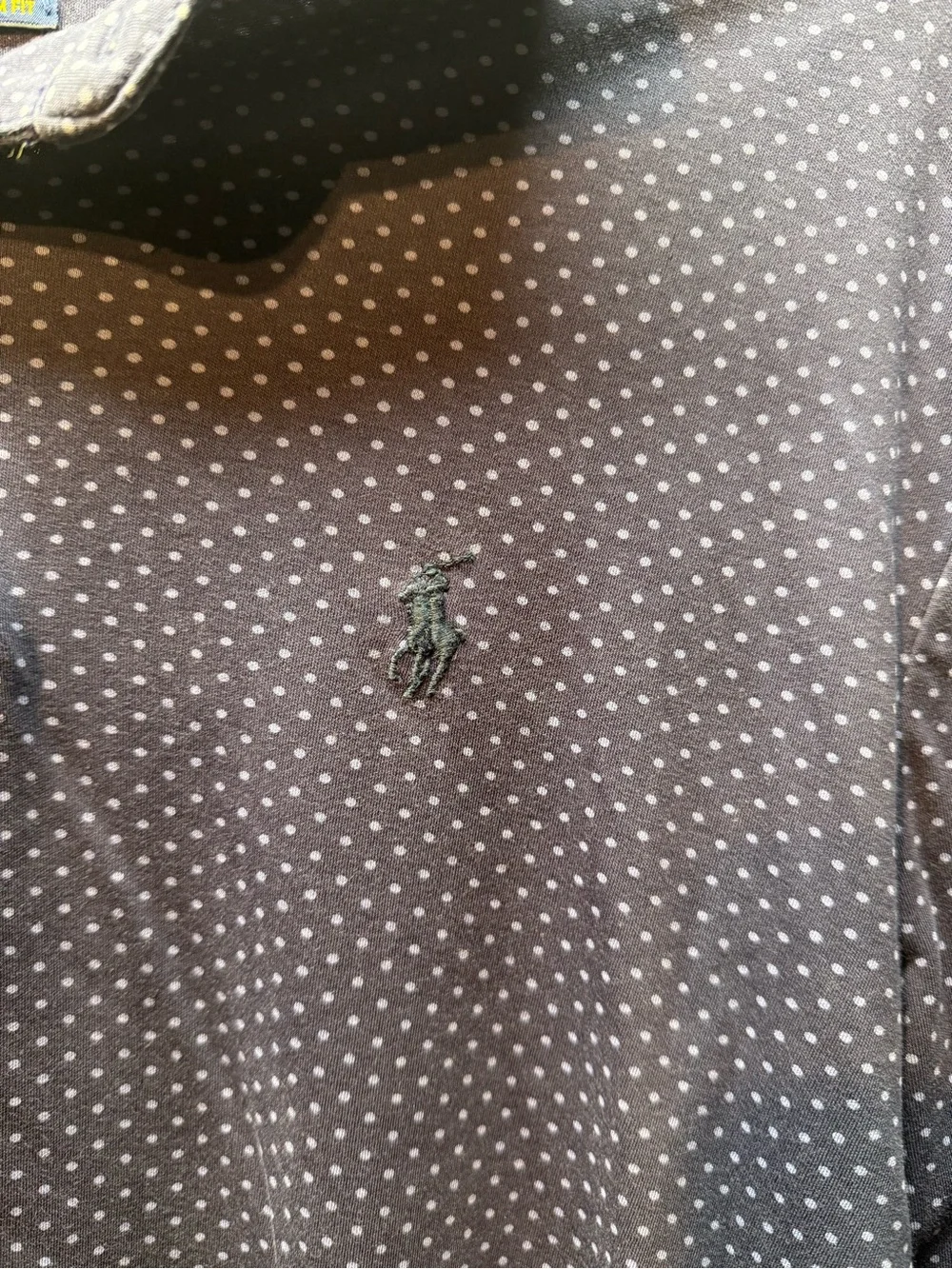Ralph Lauren Navy Blue Long-Sleeve Polo with White Micro Dot Print